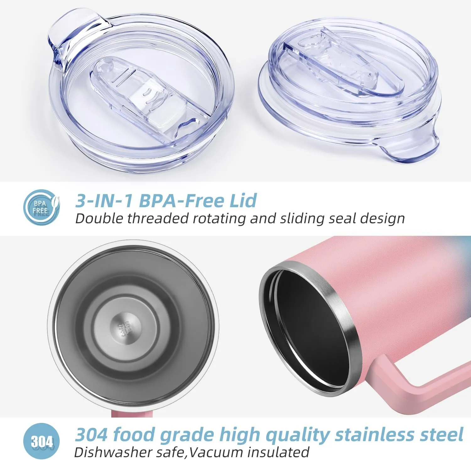 40 oz Tumbler with Handle and Straw, 100% Leak Proof Tumblers Cup, Stainless Steel Insulated Travel Coffee Mug, Keeps Drinks Cold for 24 Hours or Hot for 10 Hours, Fit for Car Cup Holder, PinkBlue