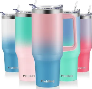 40 oz Tumbler with Handle and Straw, 100% Leak Proof Tumblers Cup, Stainless Steel Insulated Travel Coffee Mug, Keeps Drinks Cold for 24 Hours or Hot for 10 Hours, Fit for Car Cup Holder, PinkBlue