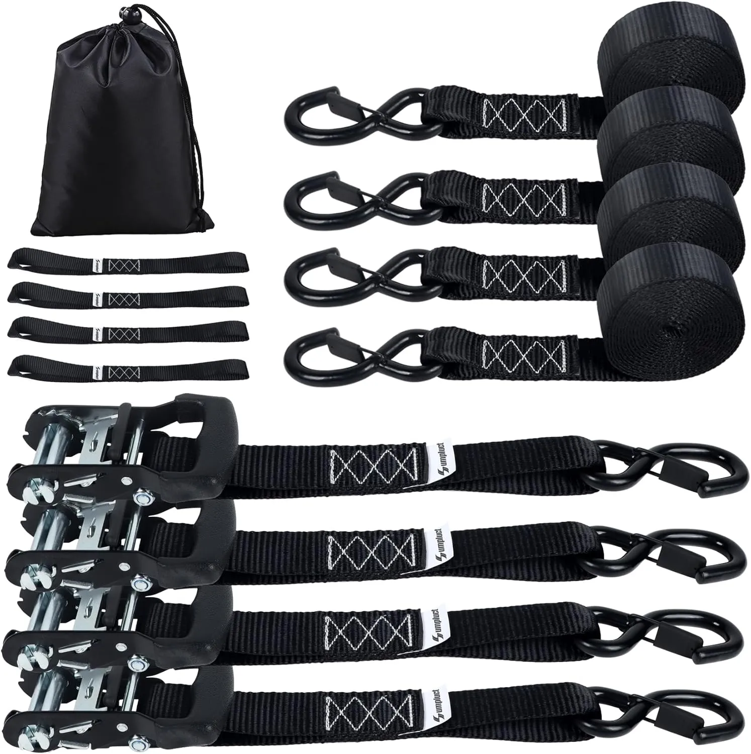 4000 lb Ratchet Straps 1.5 Inch 10ft 4 Pack Adjustable Tie Down Straps with S Hooks,Heavy Duty Strap for,Boats,Truck Bed,Tarps,Trailers,Wind,Storage Sheds,Rook Rack,Car Accessoreis Essentials Black