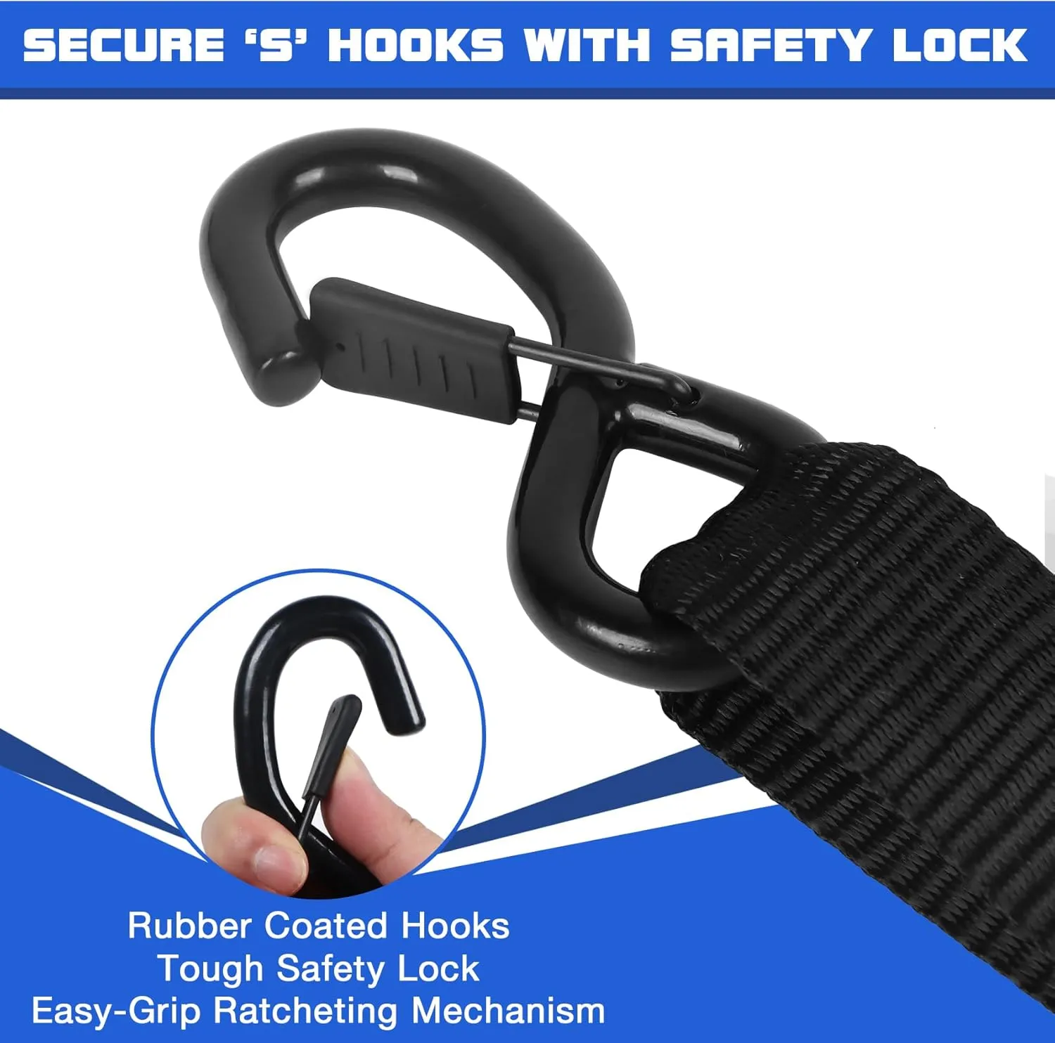 4000 lb Ratchet Straps 1.5 Inch 10ft 4 Pack Adjustable Tie Down Straps with S Hooks,Heavy Duty Strap for,Boats,Truck Bed,Tarps,Trailers,Wind,Storage Sheds,Rook Rack,Car Accessoreis Essentials Black