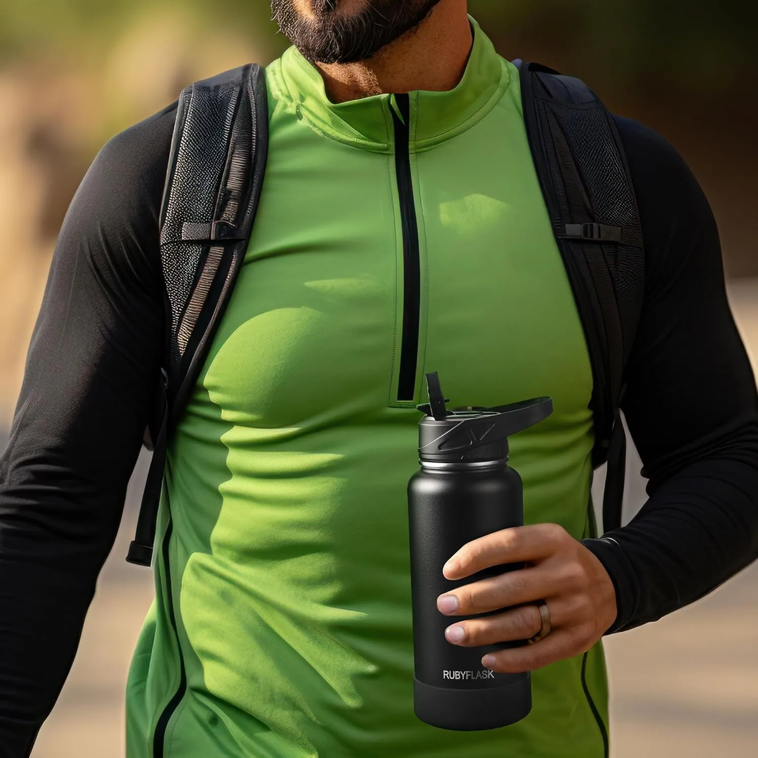 40oz Insulated Water Bottle with Straw, Stainless Steel Metal Vacuum Water Flask, Large Thermos Water bottle with Leakproof 3 Lids for Travel, Camping, Gym Sports Armygreen