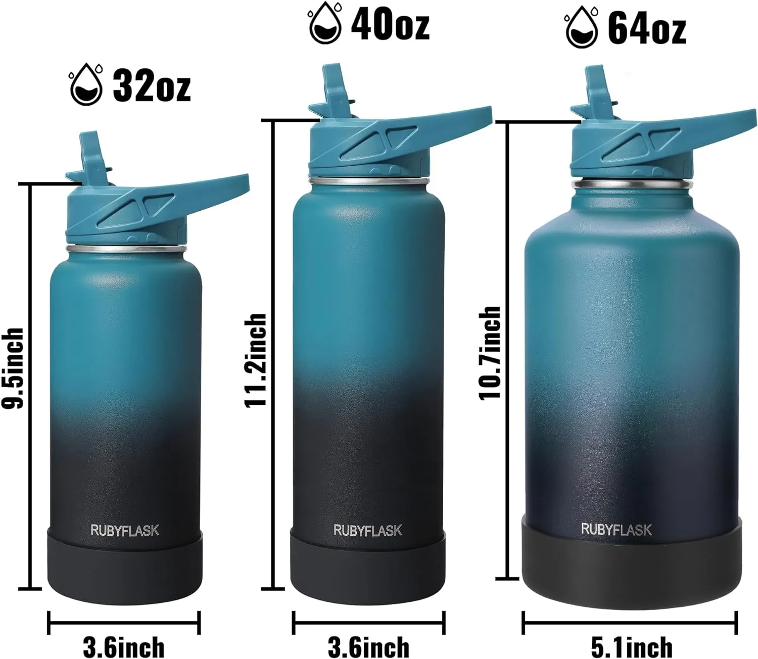 40oz Insulated Water Bottle with Straw, Stainless Steel Metal Vacuum Water Flask, Large Thermos Water bottle with Leakproof 3 Lids for Travel, Camping, Gym Sports Armygreen
