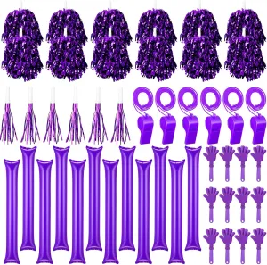 48 Pcs Cheerleading Pom Poms Thunder Sticks Plastic Whistles with Lanyards Squawker Horns Hand Clappers