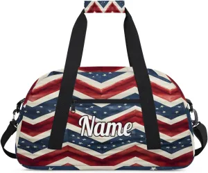 4th of July Memorial Day Personalized Kids Gym Bag Custom Dance Bag with Name Sport Duffel Bag for Girls Boys Weekender Overnight Travel Bag