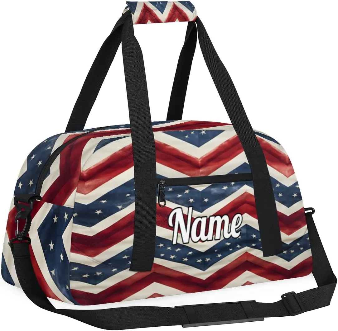 4th of July Memorial Day Personalized Kids Gym Bag Custom Dance Bag with Name Sport Duffel Bag for Girls Boys Weekender Overnight Travel Bag