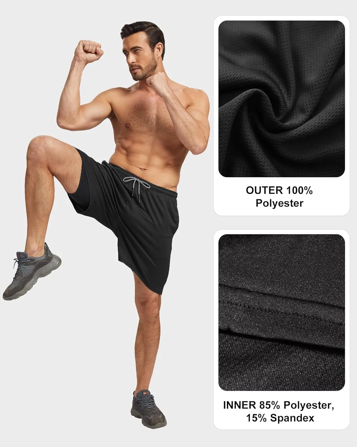 5 Pack Mens 2 in 1 Running Shorts with Liner, Quick Dry Workout Training Gym Athletic Sport Shorts with Pockets