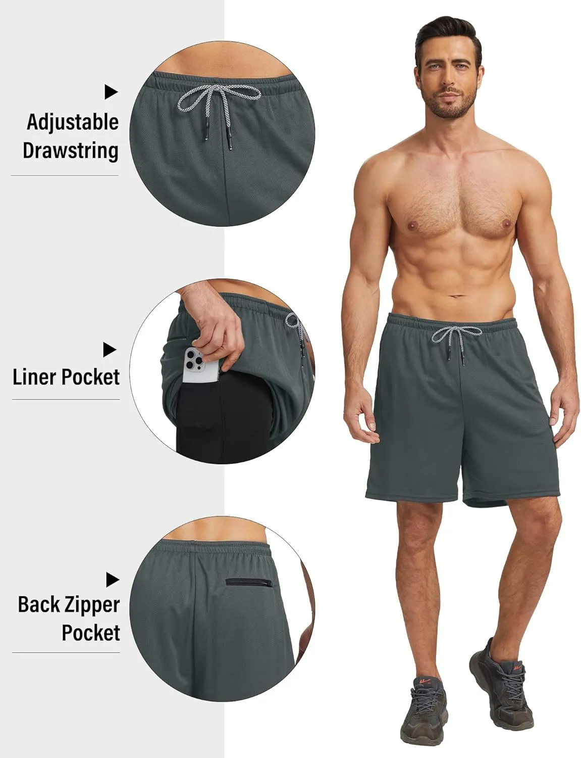 5 Pack Mens 2 in 1 Running Shorts with Liner, Quick Dry Workout Training Gym Athletic Sport Shorts with Pockets