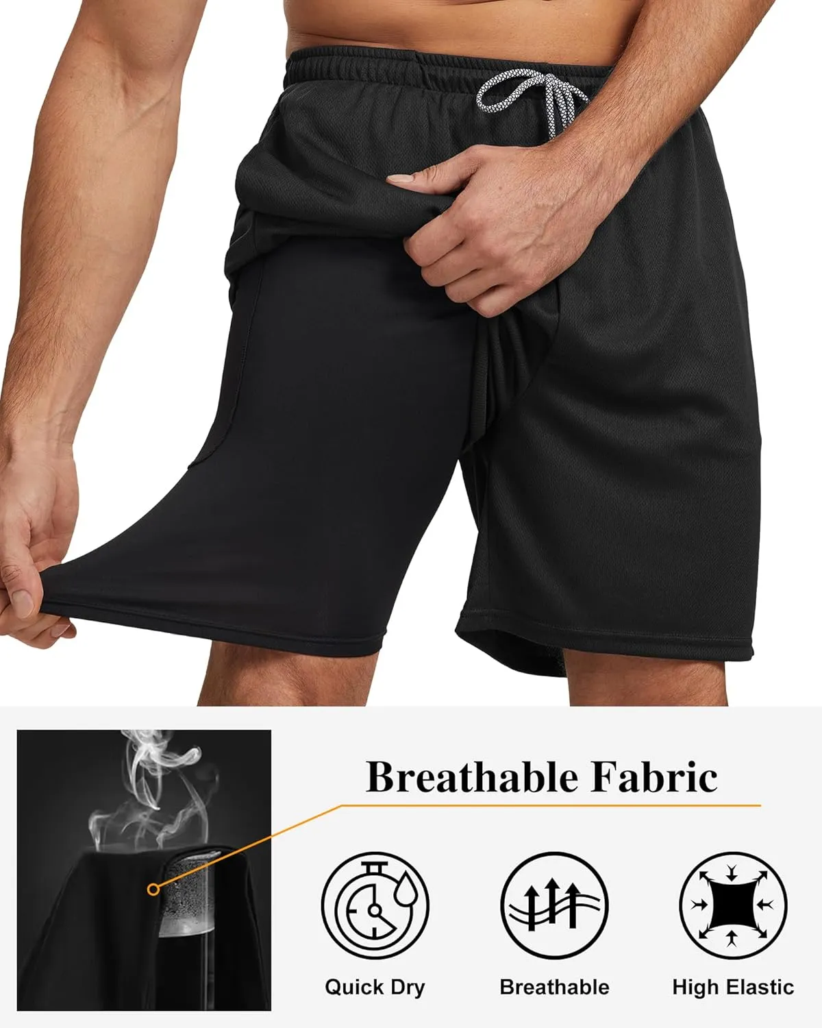 5 Pack Mens 2 in 1 Running Shorts with Liner, Quick Dry Workout Training Gym Athletic Sport Shorts with Pockets