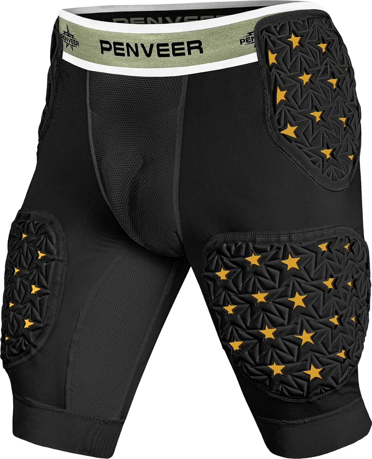 5-Pad Adult Football Girdle for Men with Cup Pocket - 2-Tone Integrated Hip, Thigh & Tailbone Pads for Maximum Protection, Men's Padded Compression Shorts