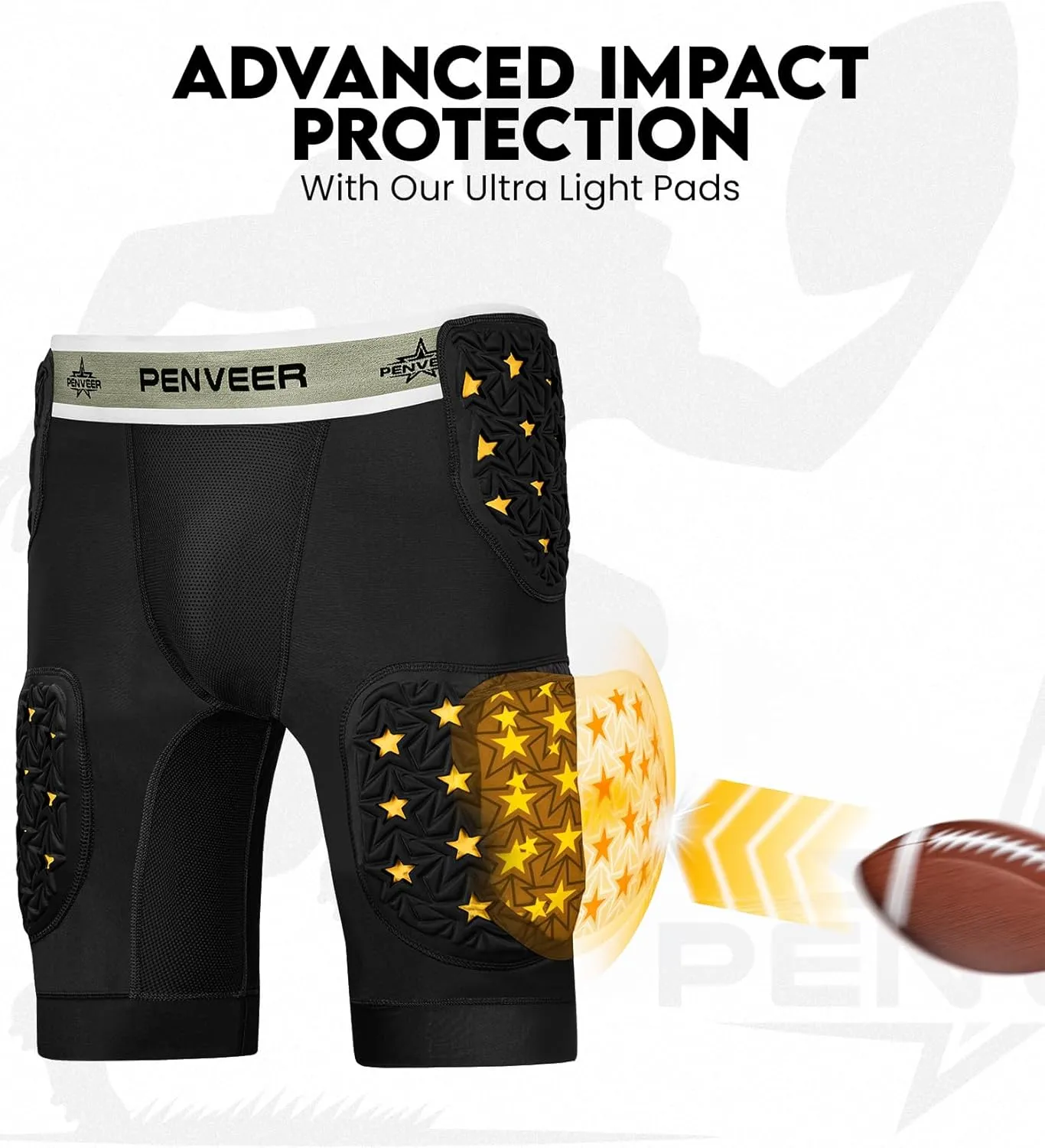 5-Pad Adult Football Girdle for Men with Cup Pocket - 2-Tone Integrated Hip, Thigh & Tailbone Pads for Maximum Protection, Men's Padded Compression Shorts