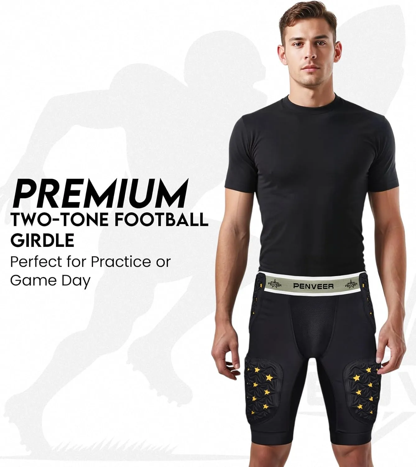 5-Pad Adult Football Girdle for Men with Cup Pocket - 2-Tone Integrated Hip, Thigh & Tailbone Pads for Maximum Protection, Men's Padded Compression Shorts