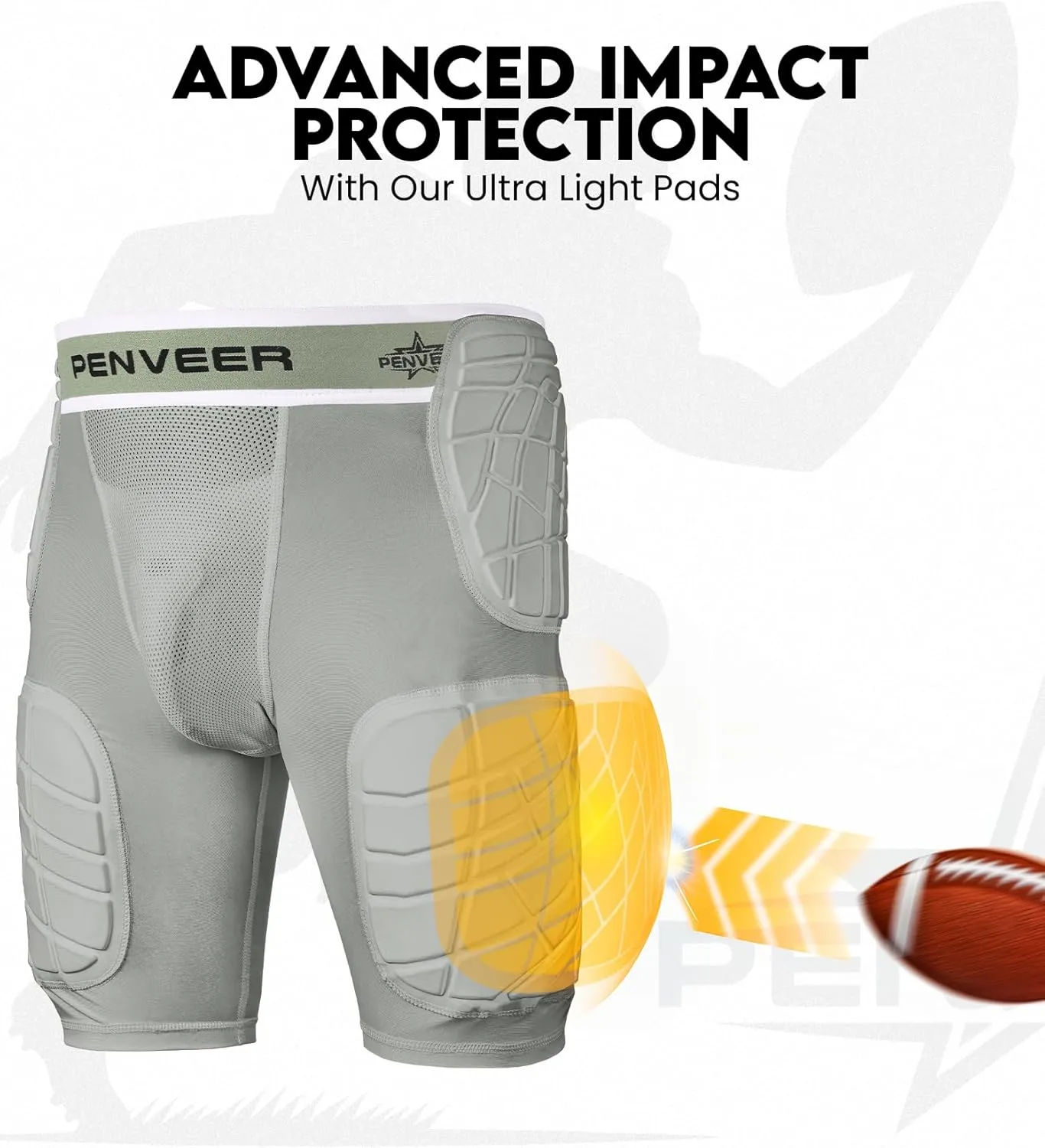 5.0 Football Girdle for Men & Boys with Cup Pocket - Padded Compression Shorts with Integrated Hip, Thigh & Tailbone Pads for Maximum Protection
