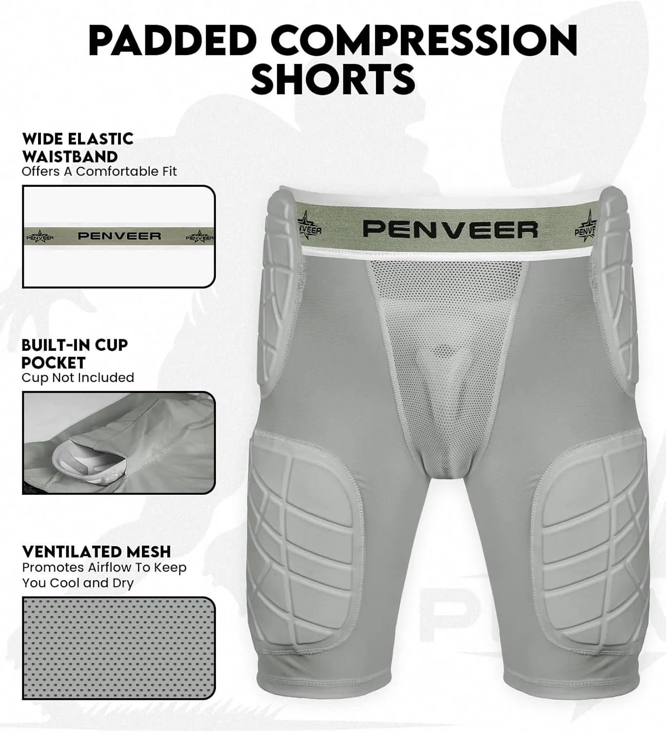 5.0 Football Girdle for Men & Boys with Cup Pocket - Padded Compression Shorts with Integrated Hip, Thigh & Tailbone Pads for Maximum Protection