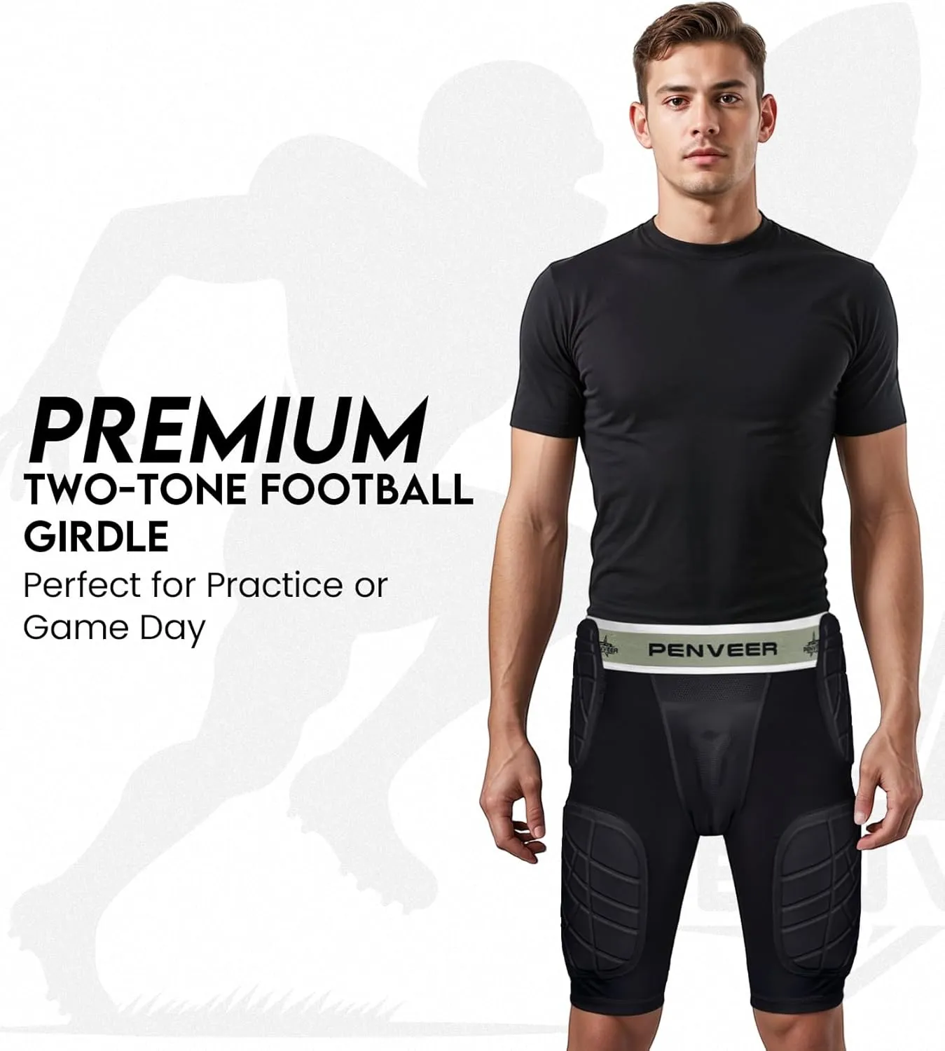 5.0 Football Girdle for Men & Boys with Cup Pocket - Padded Compression Shorts with Integrated Hip, Thigh & Tailbone Pads for Maximum Protection