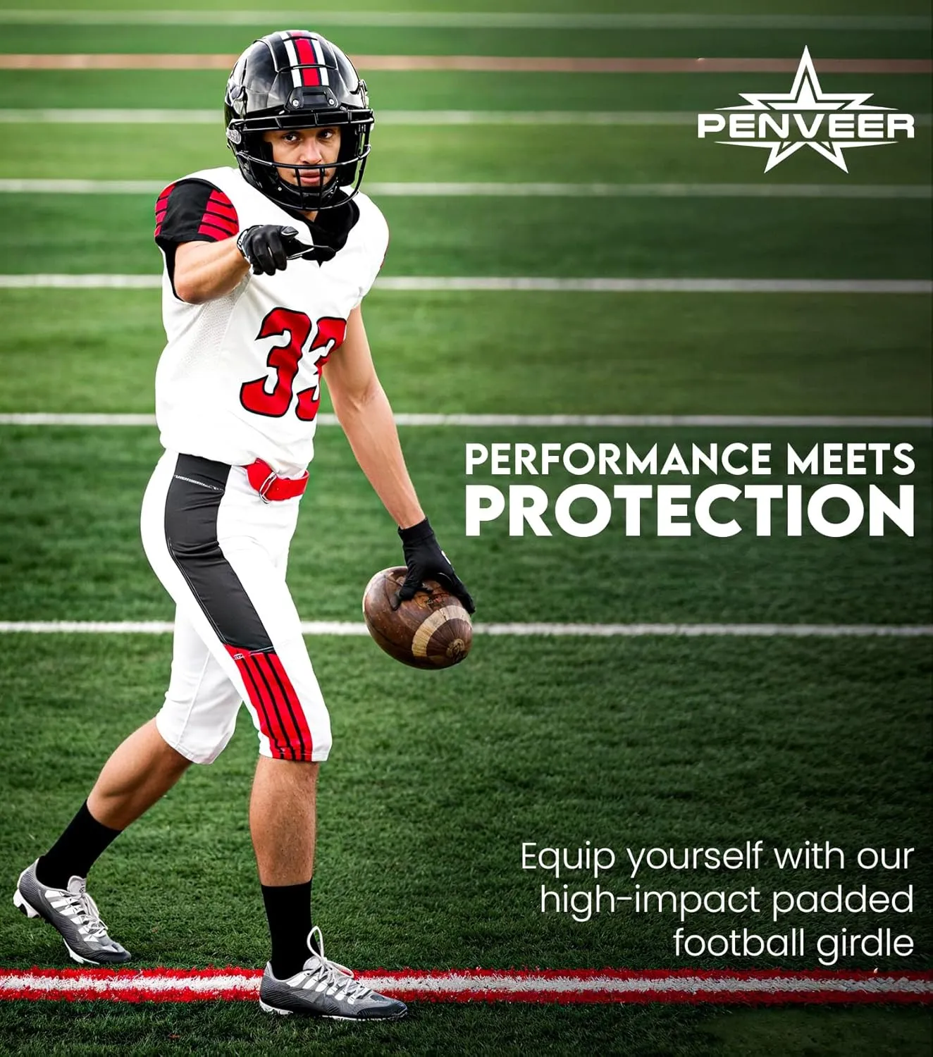 5.0 Football Girdle for Men & Boys with Cup Pocket - Padded Compression Shorts with Integrated Hip, Thigh & Tailbone Pads for Maximum Protection