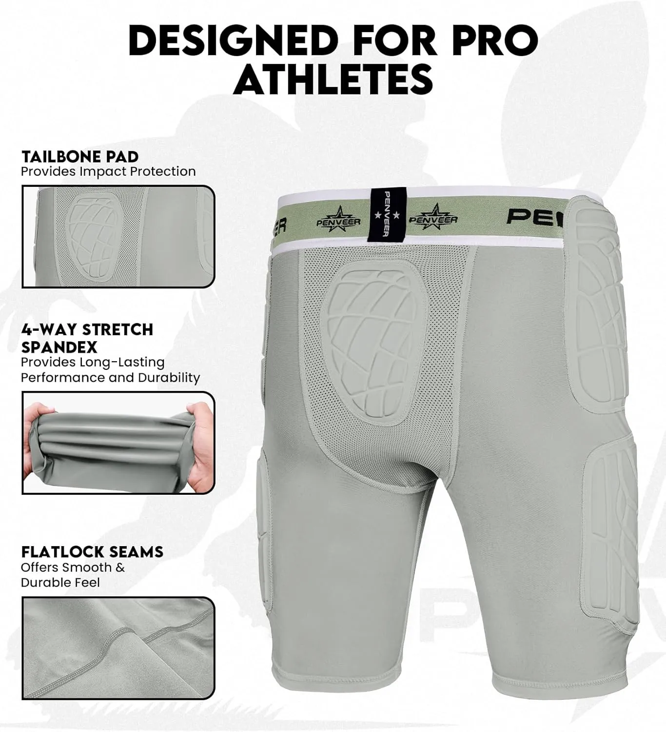 5.0 Football Girdle for Men & Boys with Cup Pocket - Padded Compression Shorts with Integrated Hip, Thigh & Tailbone Pads for Maximum Protection