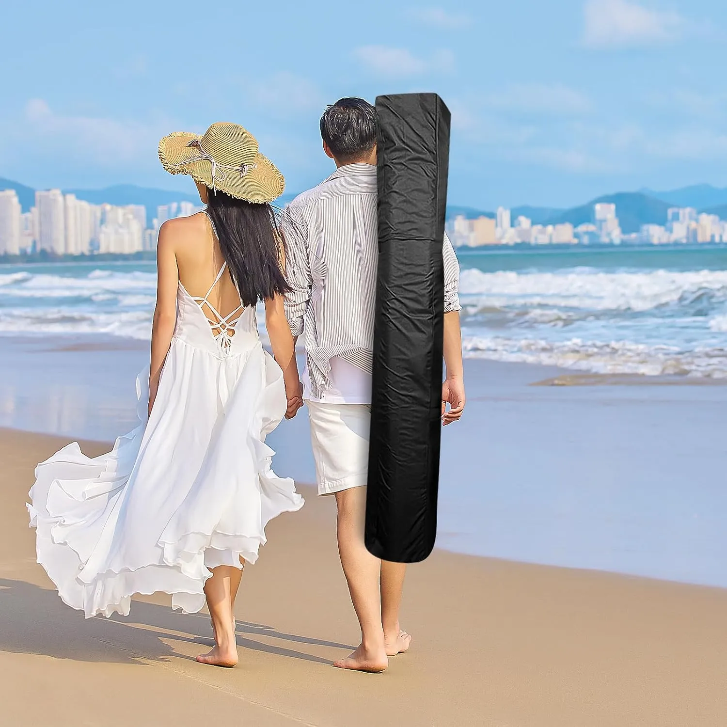57 Inch Patio Umbrella Storage Bag for Outdoor, Nylon Beach Umbrella Folding Cover, Heavy Duty Zipper Travel Carrying Duffle Bag for Sports, Beach