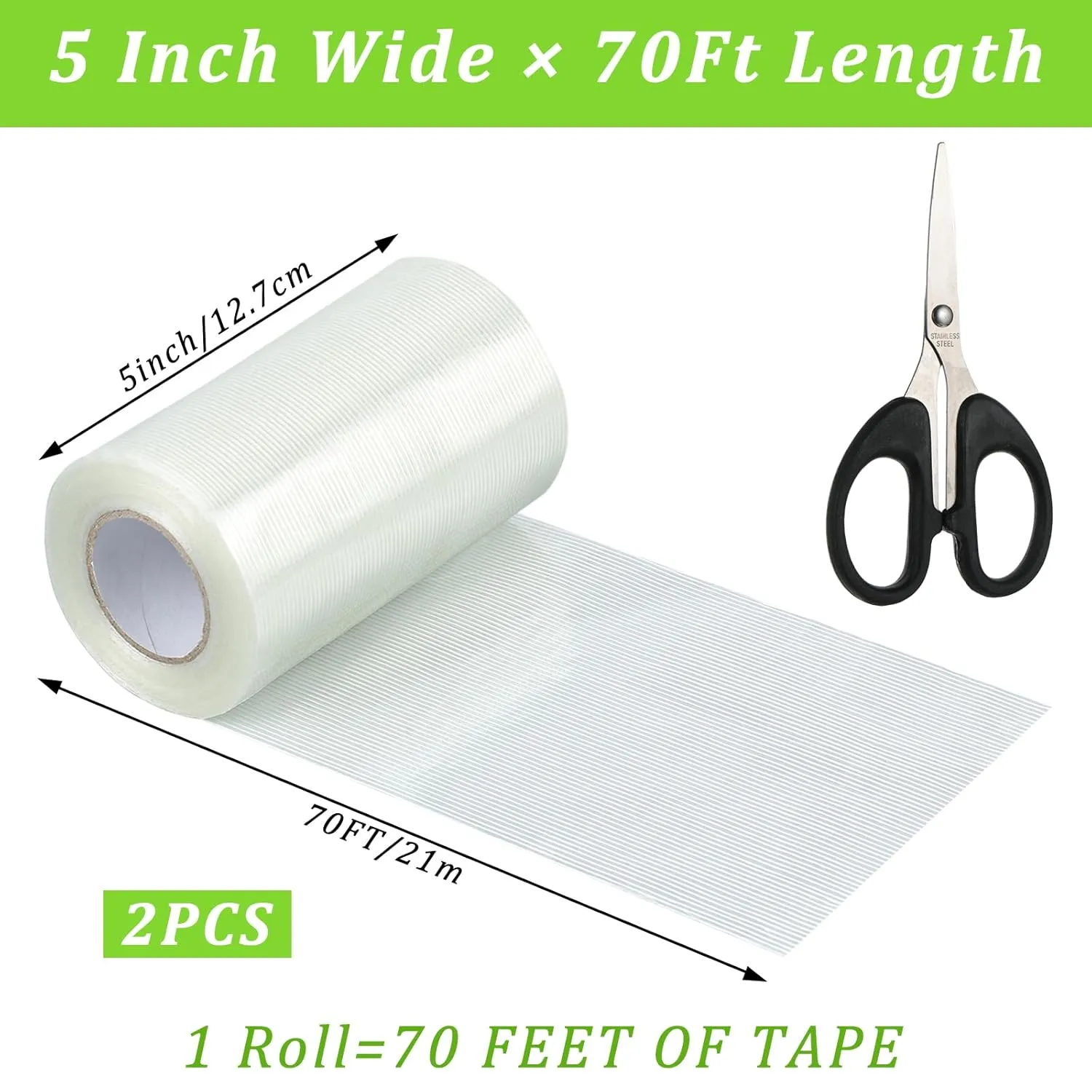 5Inch × 70FT RV Awning Repair Tape with Scissors, Outdoor Heavy Duty Repair Tape for Tarp, Tent, Boat Cover, Canvas, Sail Tape, Waterproof, UVproof and Heat-resistant Tear Repair Pctch Kit (2)