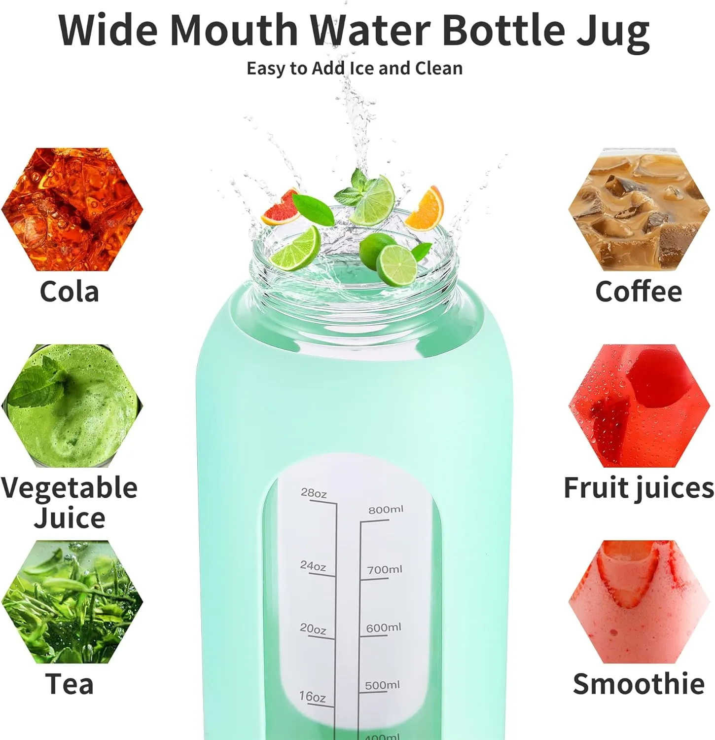 64 oz Glass Water Bottle With Straw and Handle, Half Gallon Sports Motivational Water Jug Flask with Silicone Sleeve, Large Water Cup with Time Marker for Travel, Gym, Dark Purple
