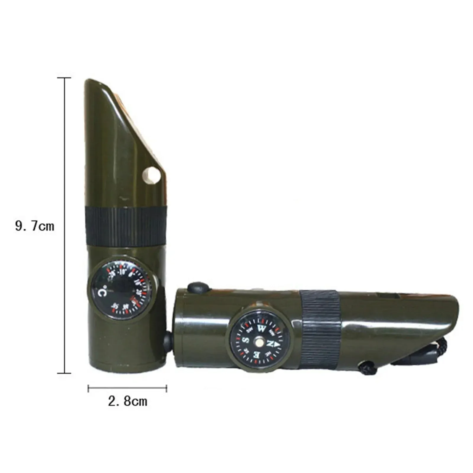 7-in-1 Survival Whistle – Bushcraft Trekking with Compass, Mirror, LED Light, Thermometer