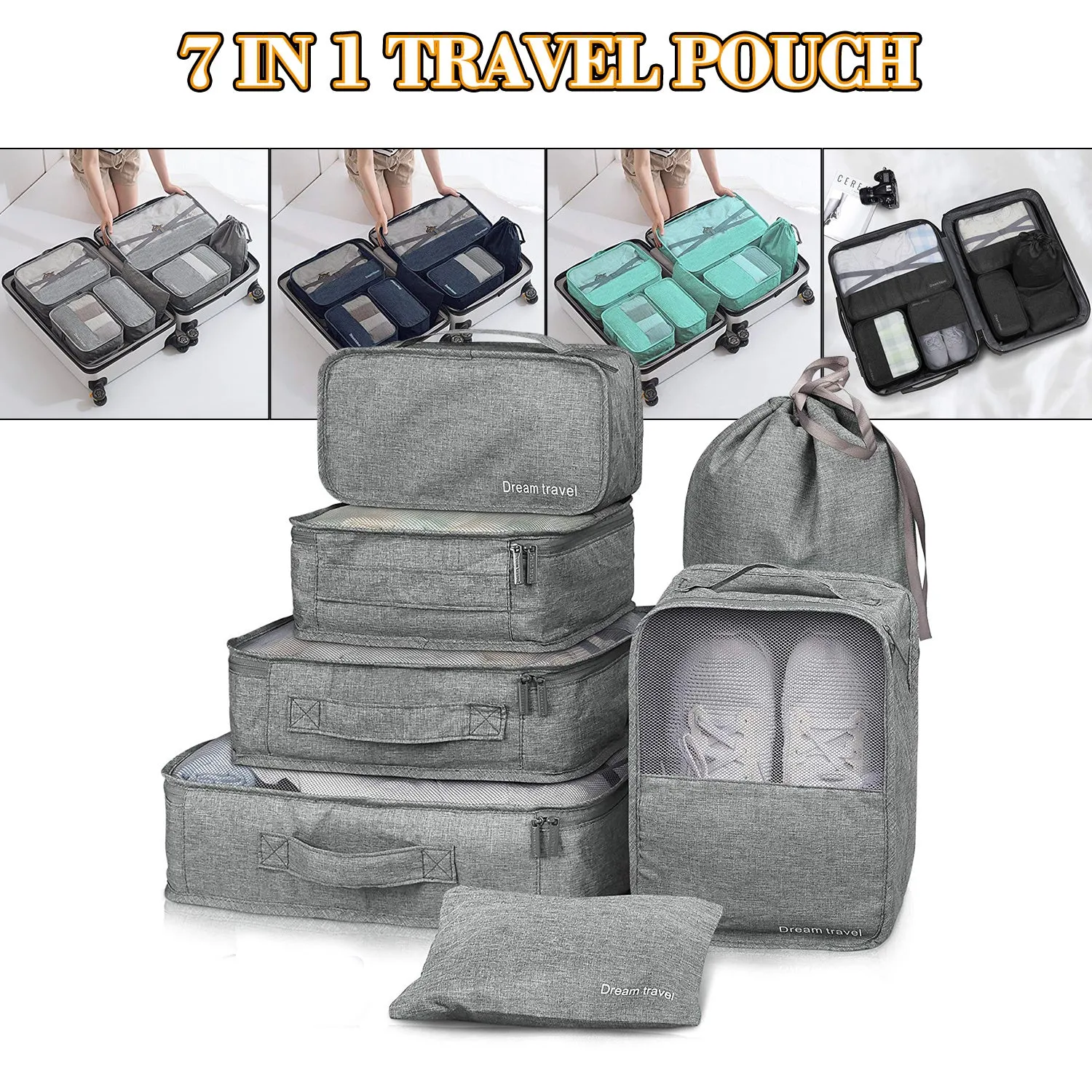 7-Piece Travel Compression Packing Cubes