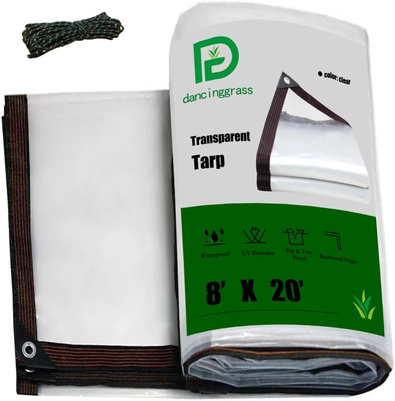 8' × 20' Clear Tarp Waterproof - 5 mil Heavy Duty Thicken Transparent Waterproof, Vinyl tarp,with Grommets,Garden Greenhouse tarp,Chicken Coop Heat Preservation Clear Plastic Tarps by dancinggrass