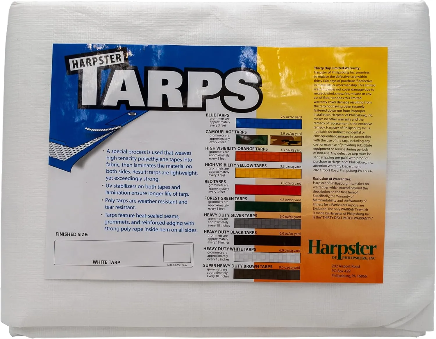 8 Ft. X 10 Ft. Heavy Duty 6 Oz. White Tarp 11-12 Mil Thick