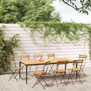 8 Pcs Folding Patio Chairs Solid Acacia Wood and Steel Frame for Garden Balcony Outdoor Dining Furniture