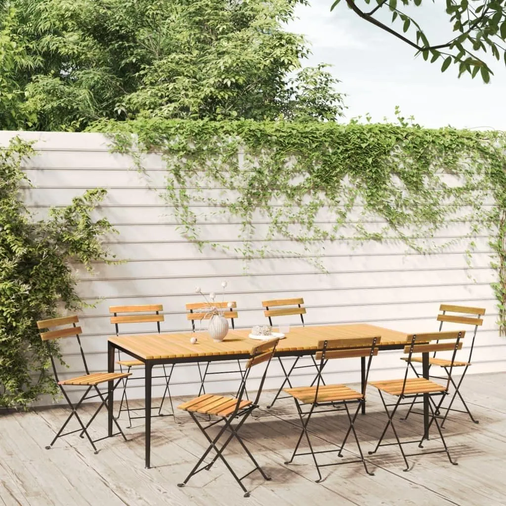 8 Pcs Folding Patio Chairs Solid Acacia Wood and Steel Frame for Garden Balcony Outdoor Dining Furniture