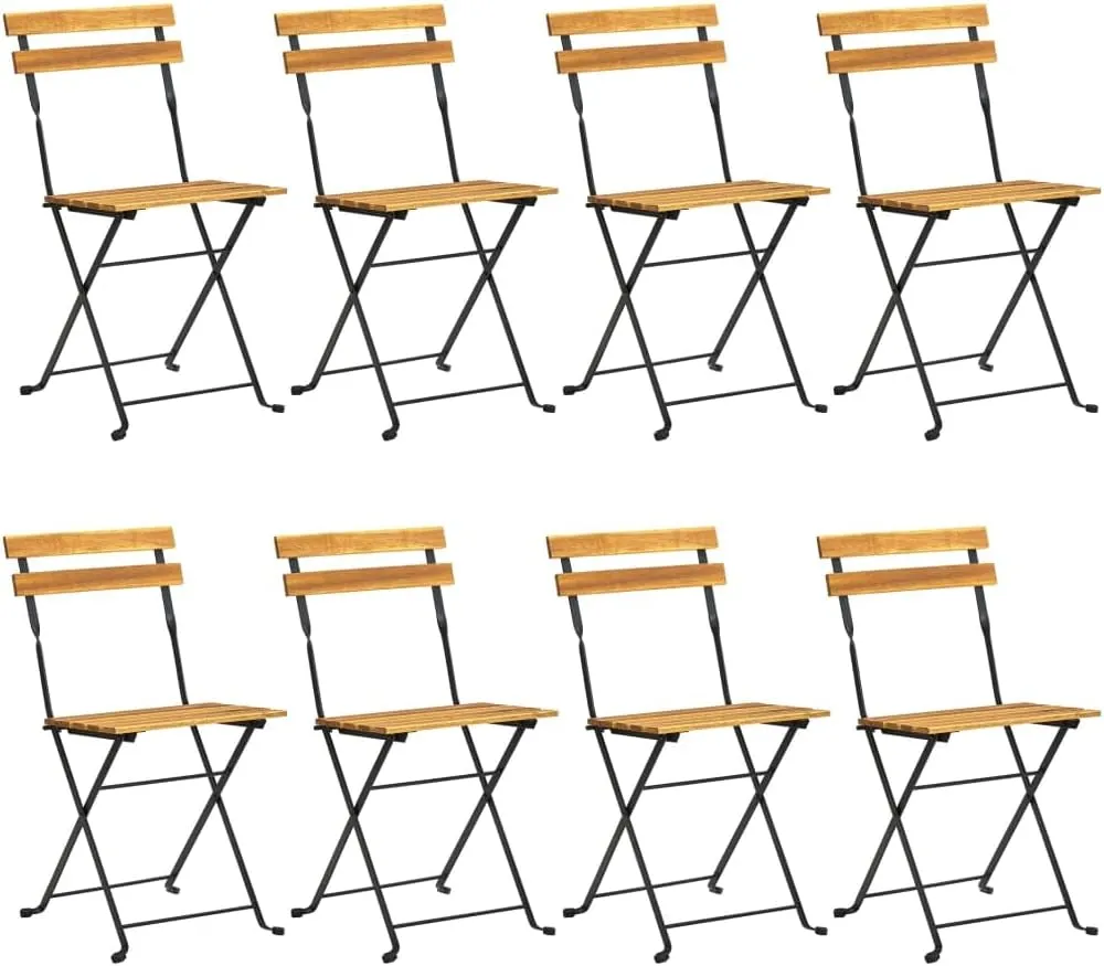 8 Pcs Folding Patio Chairs Solid Acacia Wood and Steel Frame for Garden Balcony Outdoor Dining Furniture