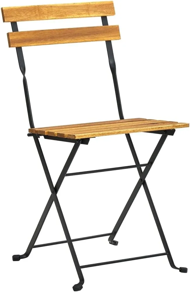 8 Pcs Folding Patio Chairs Solid Acacia Wood and Steel Frame for Garden Balcony Outdoor Dining Furniture