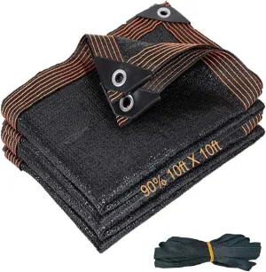 90% Shade Cloth for Garden, 10ft x 10ft Outdoor Shade Fabric Mesh Tarp with Grommets, UV Resistant Sun Shade Netting for Plants, Pergola Cover, Patio, Privacy Fence, Backyard, Greenhouse