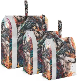 A Chroma Wolf Travel Storage Bag with Lanyard - Portable Lightweight Classified Storage Bag with Zipper, Dust and Waterproof Travel Packing Cube for Suitcase,3 Pieces