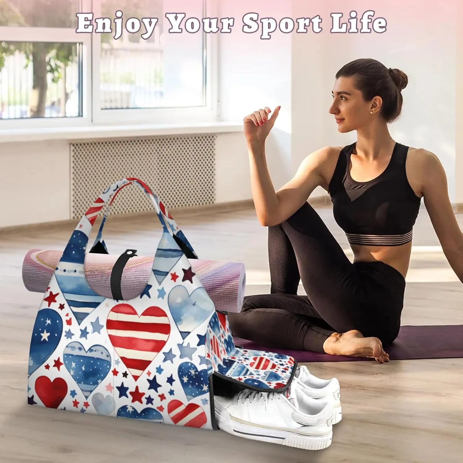 Abstract Paper Gym Bag Yoga Mat Tote for Women with Shoes Compartment Lightweight Duffle Travel Carrier Wet Dry Storage Pockets Adjustable Pilates Mats Shoulder Bags for Sport Swim