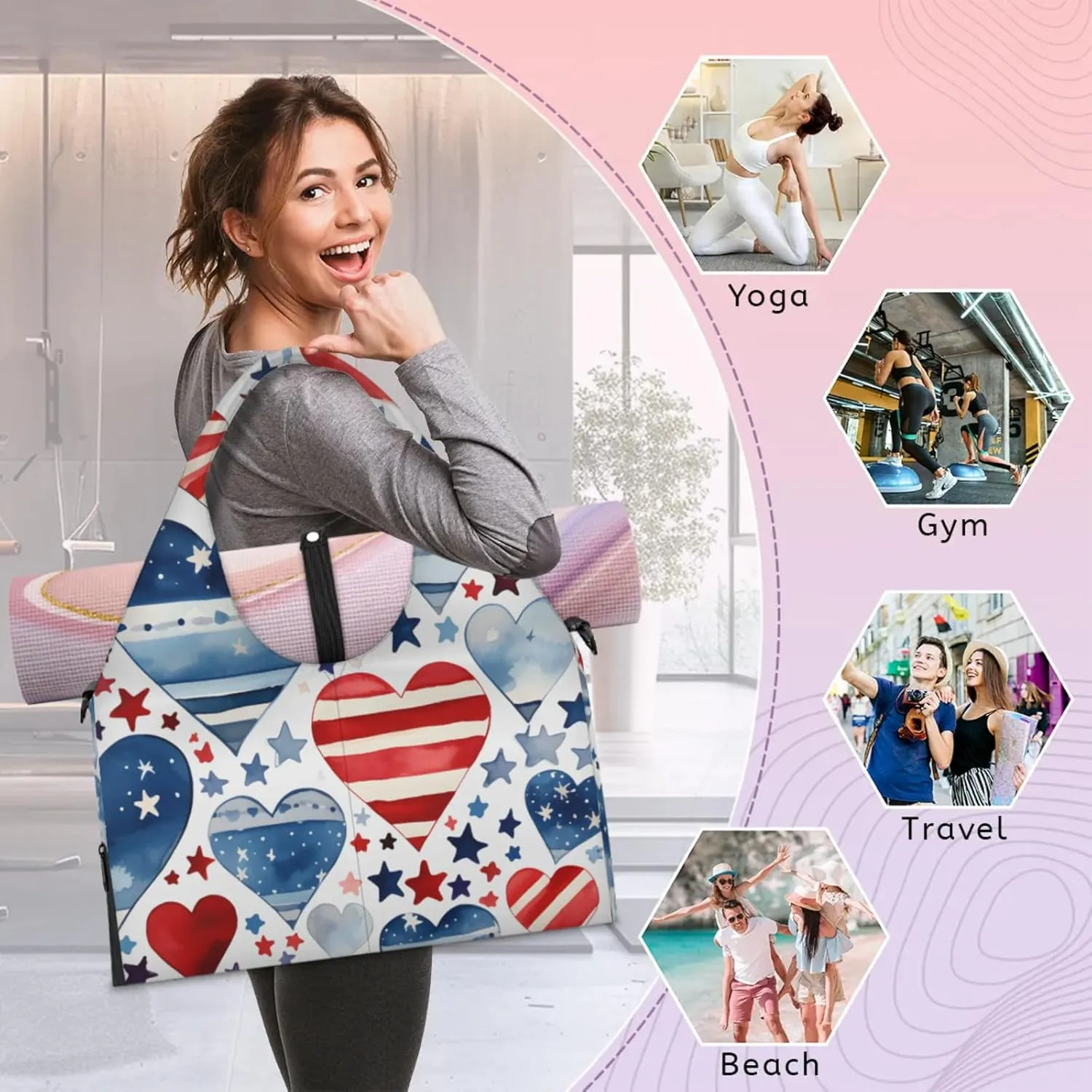 Abstract Paper Gym Bag Yoga Mat Tote for Women with Shoes Compartment Lightweight Duffle Travel Carrier Wet Dry Storage Pockets Adjustable Pilates Mats Shoulder Bags for Sport Swim