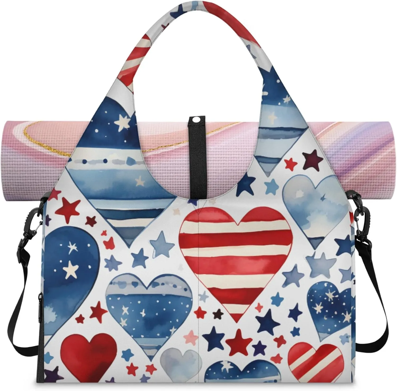 Abstract Paper Gym Bag Yoga Mat Tote for Women with Shoes Compartment Lightweight Duffle Travel Carrier Wet Dry Storage Pockets Adjustable Pilates Mats Shoulder Bags for Sport Swim