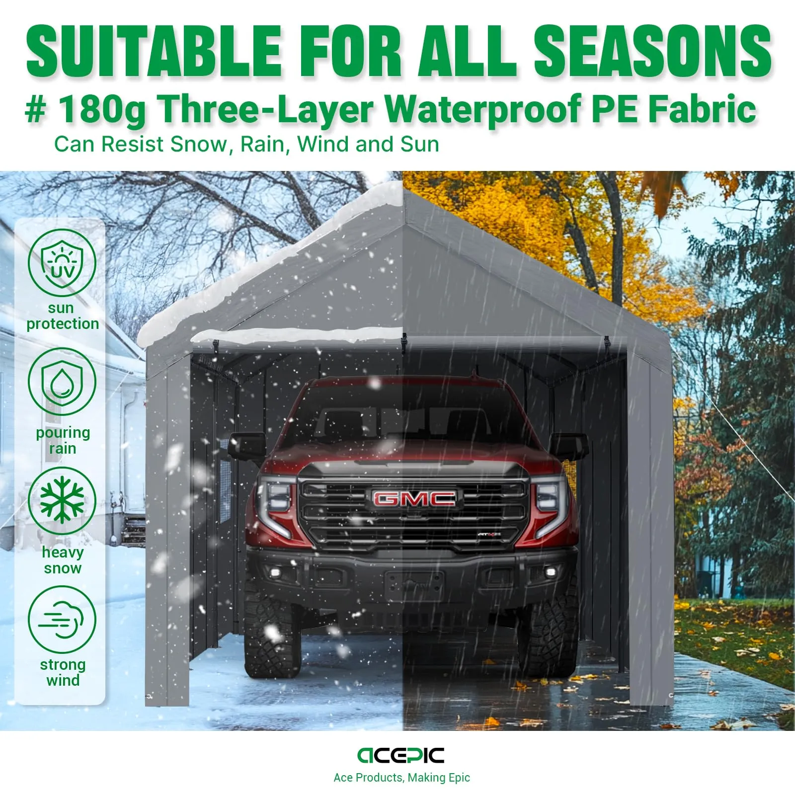 Acepic Carport 10x20ft Heavy Duty Carport Features Roll-up Windows & Doors, Portable Garage with UV Resistant Waterproof All-Season Tarp for Car