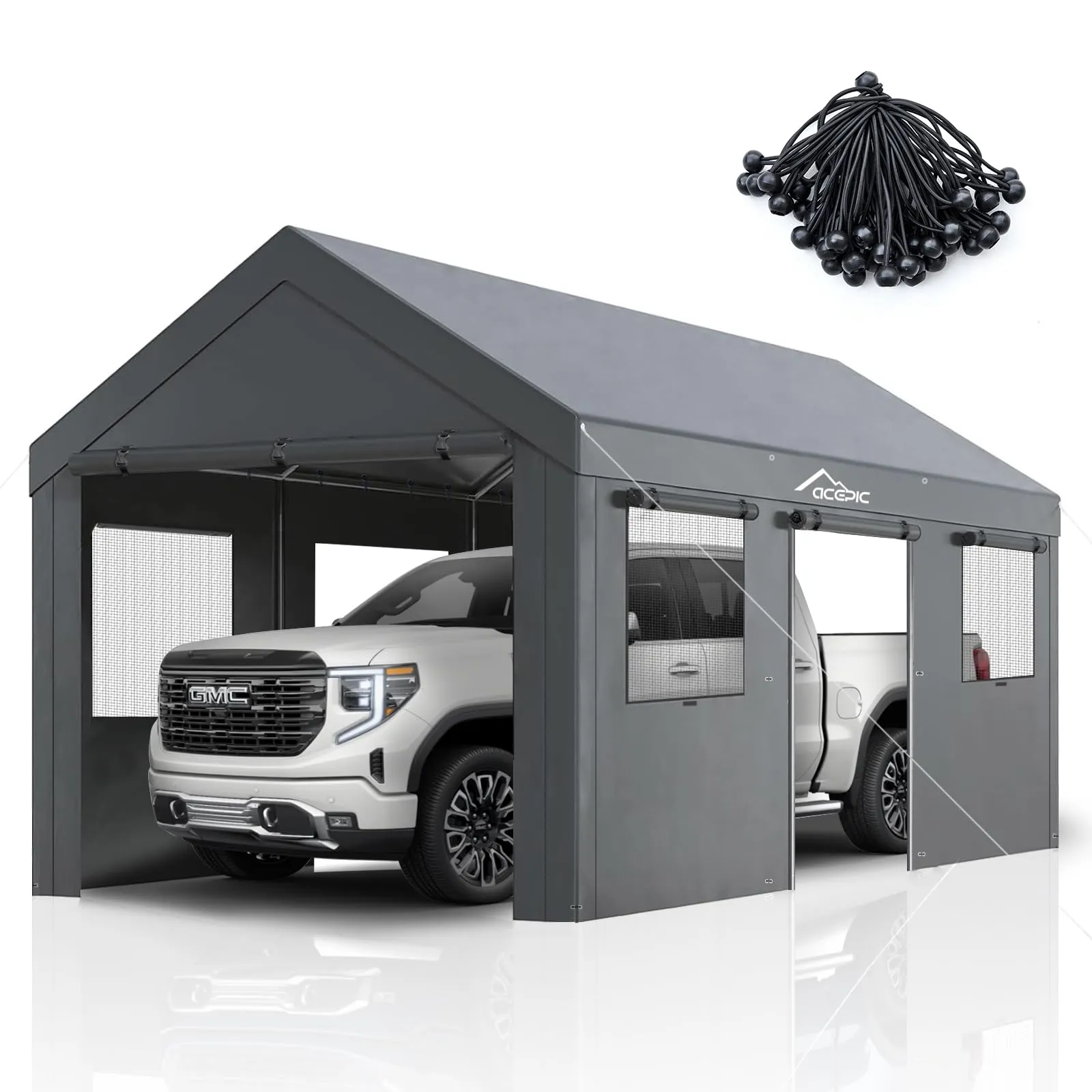 Acepic Carport 10x20ft Heavy Duty Carport Features Roll-up Windows & Doors, Portable Garage with UV Resistant Waterproof All-Season Tarp for Car