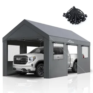 Acepic Carport 10x20ft Heavy Duty Carport Features Roll-up Windows & Doors, Portable Garage with UV Resistant Waterproof All-Season Tarp for Car