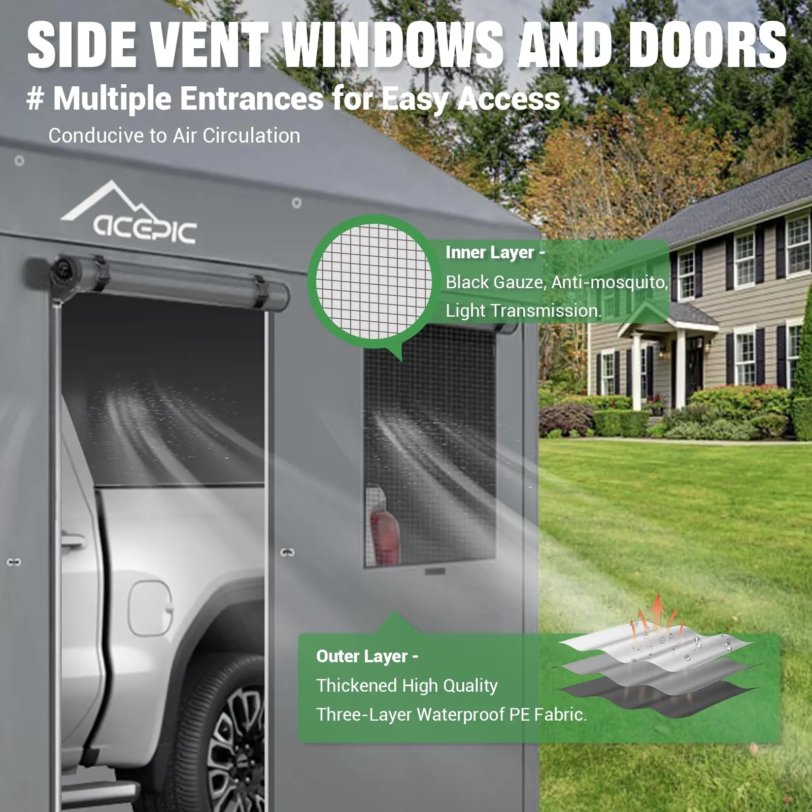 Acepic Carport 10x20ft Heavy Duty Carport Features Roll-up Windows & Doors, Portable Garage with UV Resistant Waterproof All-Season Tarp for Car