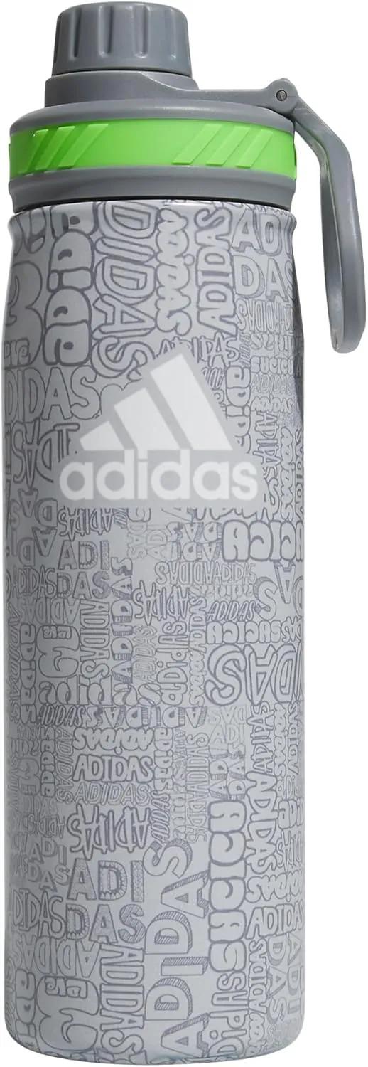 adidas 20 oz Stainless Steel Water Bottle, Insulated Double-Walled 18/8 Metal, Men, Women, Girls and Boys