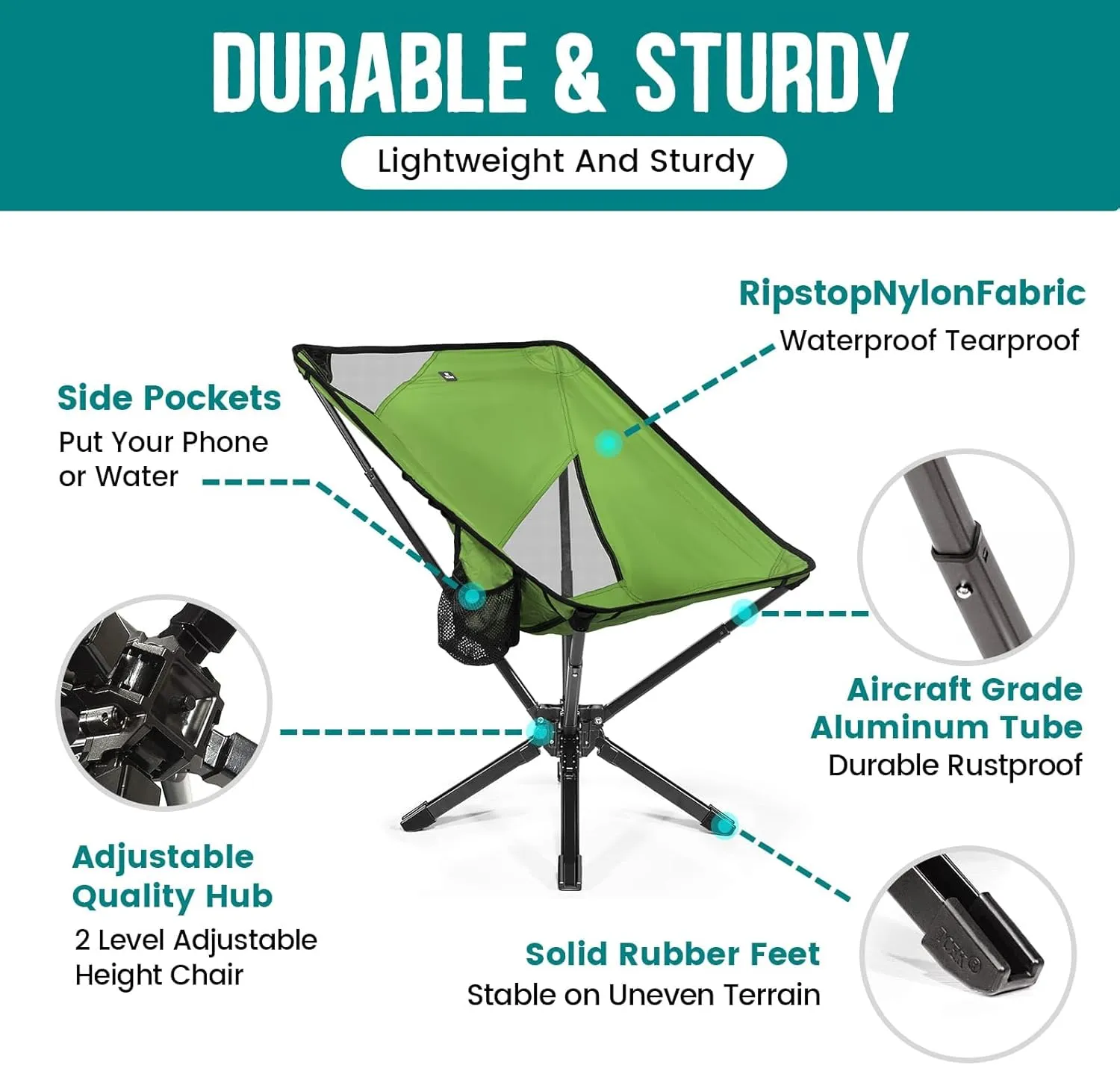 Adjustable Portable Camping Chair RiseLite Lightweight Compact Folding Chair for Adults, Collapsible Camp Chairs That Folds Up Small, Easy Carry for Travel, Outdoor, Sports, Backpacking, Hiking