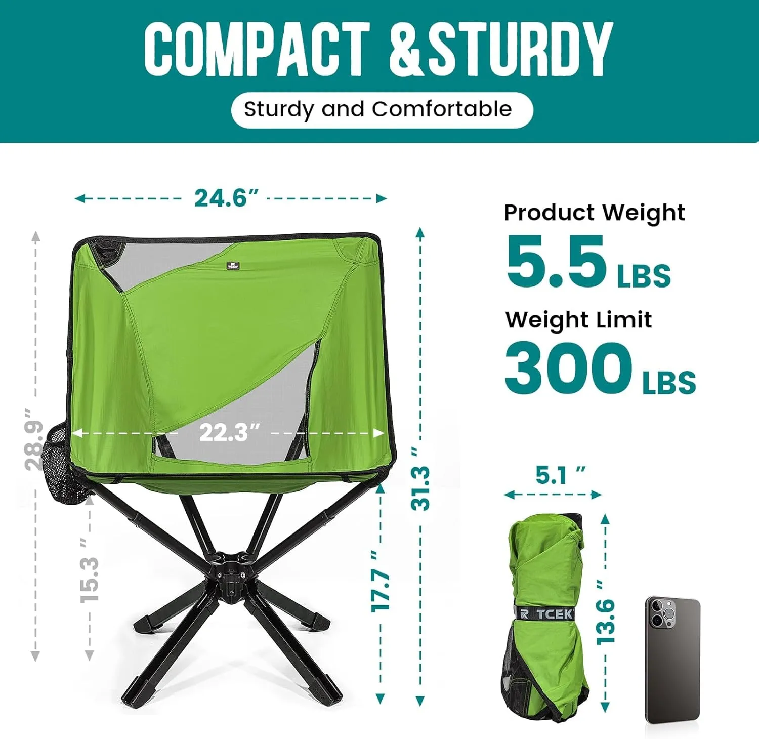 Adjustable Portable Camping Chair RiseLite Lightweight Compact Folding Chair for Adults, Collapsible Camp Chairs That Folds Up Small, Easy Carry for Travel, Outdoor, Sports, Backpacking, Hiking