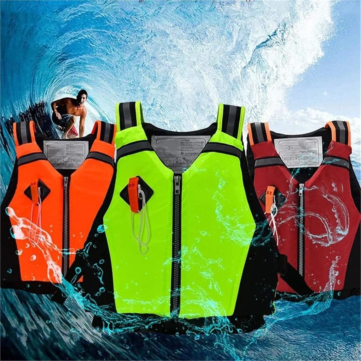 Adult Swimming Vest, Adult Kayak Vest with Zipper and Whistle for Water Sports, Swimming Rafting River Tracing Motorboat Surfing Sailing