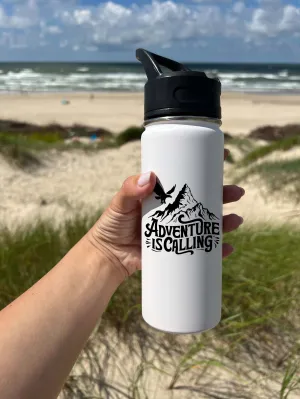 Adventure is Calling Sports Water Bottle 18/32 oz, Traveling, Stainless Steel Insulated Flasks, Custom Water Bottle, Name Bottle,  Keeps Cold 24 Hrs