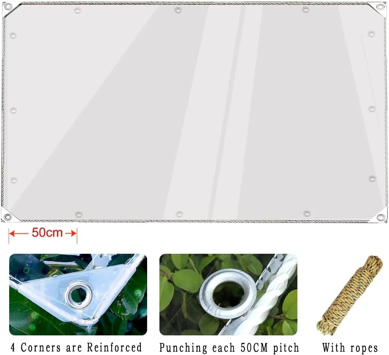 AHWEKR 3.3' x 8.2' Clear Tarp, Transparent Tarp Heavy Duty Waterproof with Grommets, Reinforced Edges are Durable, Thick and Tear-Resistant, Multipurpose Greenhouse, Outdoor Porches, Nursery, Etc.
