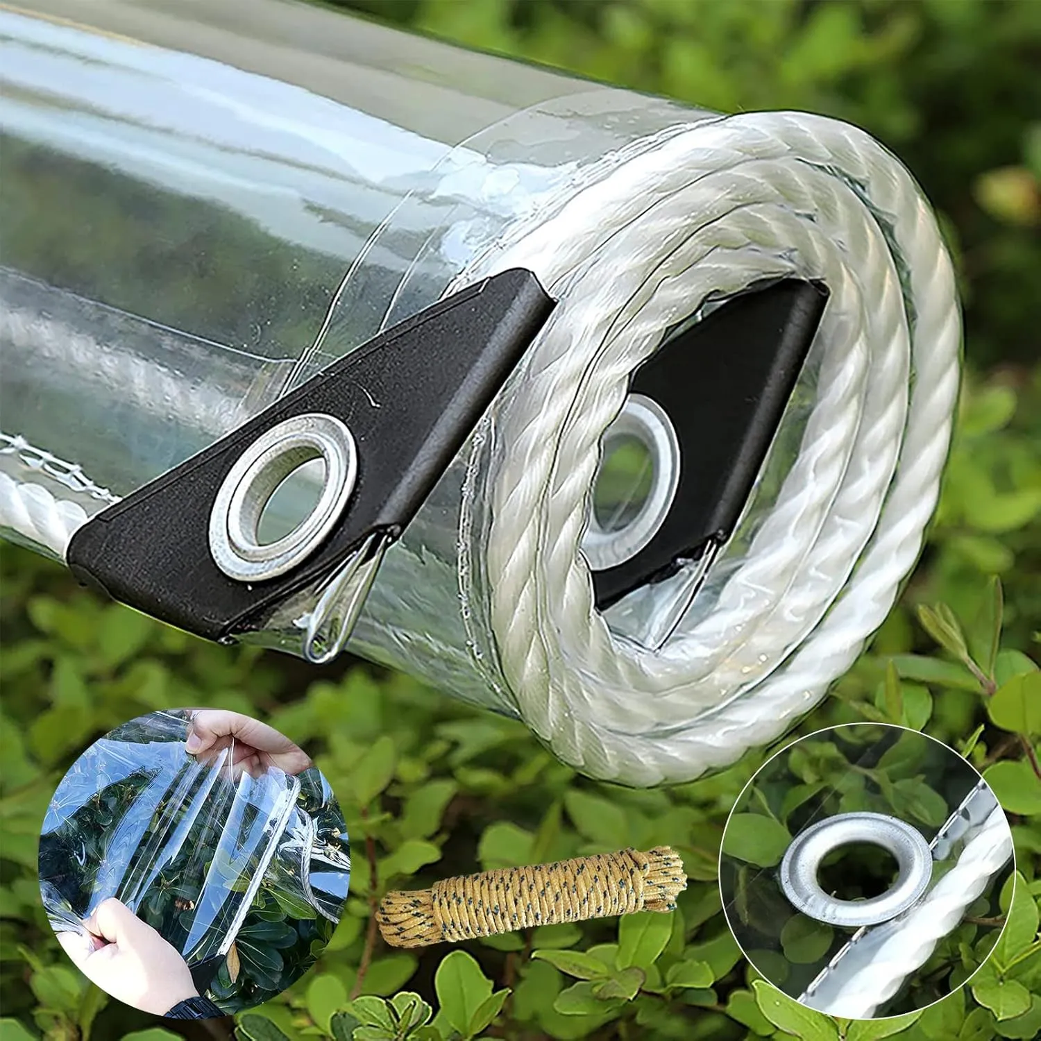 AHWEKR 3.3' x 8.2' Clear Tarp, Transparent Tarp Heavy Duty Waterproof with Grommets, Reinforced Edges are Durable, Thick and Tear-Resistant, Multipurpose Greenhouse, Outdoor Porches, Nursery, Etc.