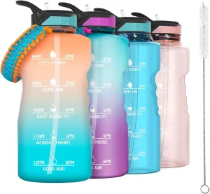 AKASO Half Gallon/64oz Motivational Water Bottle with Straw & Time Marker, Leakproof Tritan BPA Free Water Jug with Measurements to Ensure You Drink Enough Water (Included Straw Brush)