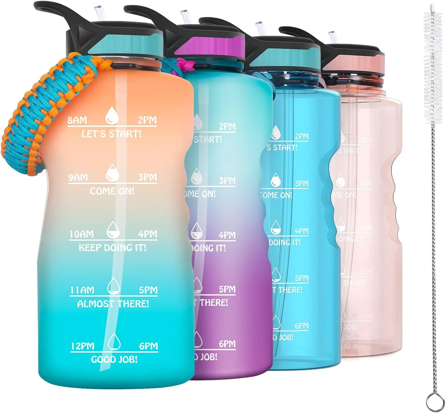 AKASO Half Gallon/64oz Motivational Water Bottle with Straw & Time Marker, Leakproof Tritan BPA Free Water Jug with Measurements to Ensure You Drink Enough Water (Included Straw Brush)
