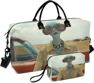 Alien Car Retro Duffel Bag for Traveling, Travel Bag Gym Bag, with Multiple Interior Pockets Shoulder Weekender Bag for Women Men with Toiletry Bag 20.5L x 7.9W x 13.8H